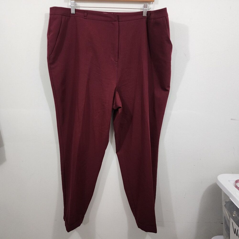 Asos Chino Pants Burgundy Red Stretch Tapered Mid-Rise Pockets Plus Size US 18